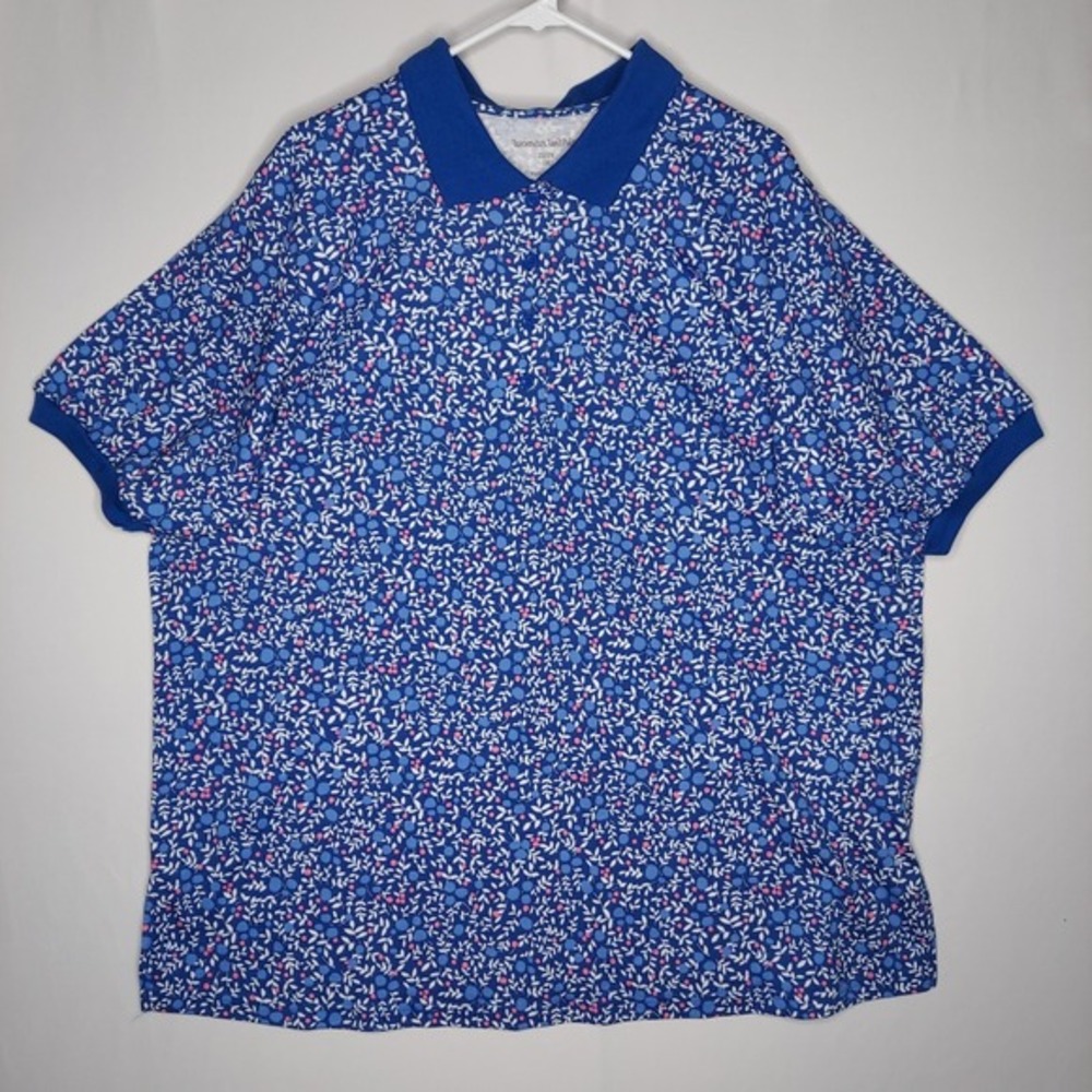 Woman Within‎ Polo Button Shirt 22/24 Blue Ditsy Floral Preppy